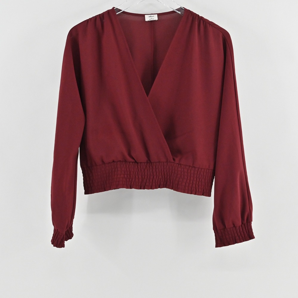Aritizia Wilfred‎ Reign Top Size XS Burgundy Wrap Long Sleeve Cropped Smocked
